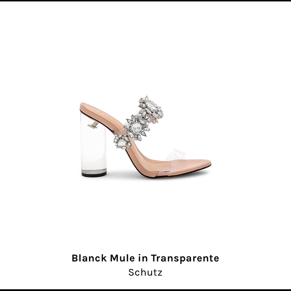 SCHUTZ Nude and Clear Jewel-Embellished Block Heel Mule